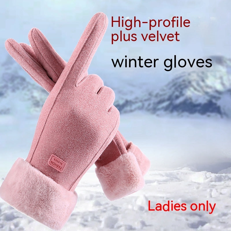 Fleece Lined Padded Warm Keeping Cute Suede Riding Gloves - globaltradeleader