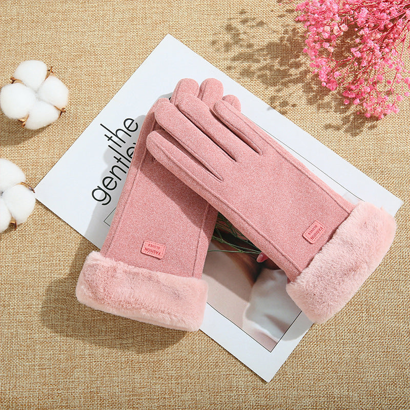 Fleece Lined Padded Warm Keeping Cute Suede Riding Gloves - globaltradeleader