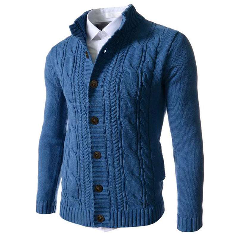 Men's Stand Collar Sweater Knit Button Cardigan Tops Men's Clothing - globaltradeleader