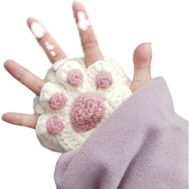 Cat's Paw Gloves Handmade Wool Woven Half Finger Finished Cute Warm Winter Gift For Girlfriend - globaltradeleader