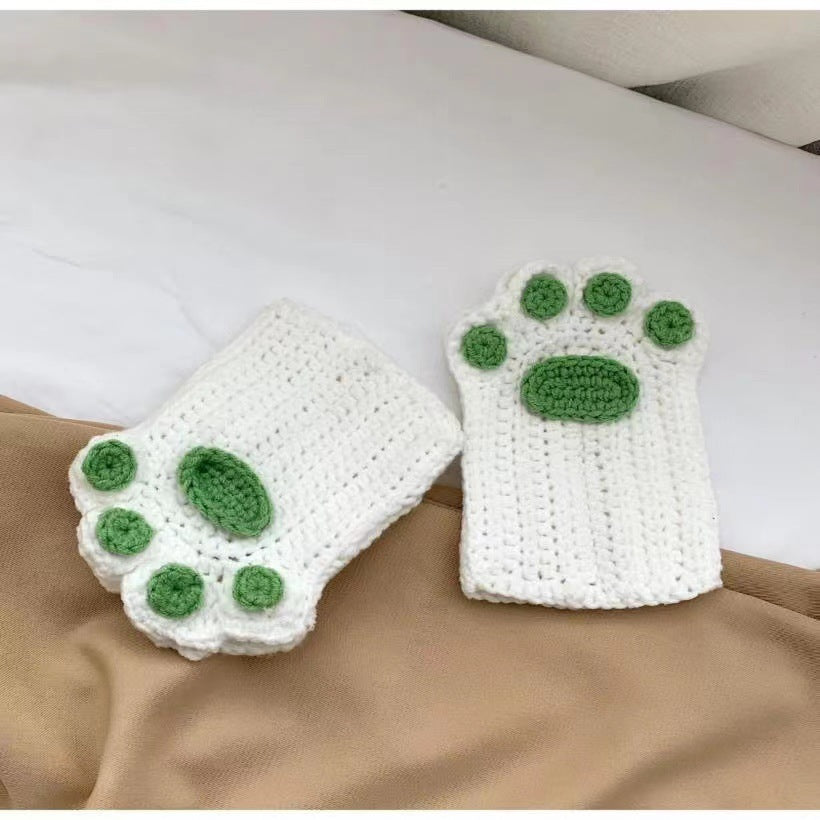 Cat's Paw Gloves Handmade Wool Woven Half Finger Finished Cute Warm Winter Gift For Girlfriend - globaltradeleader