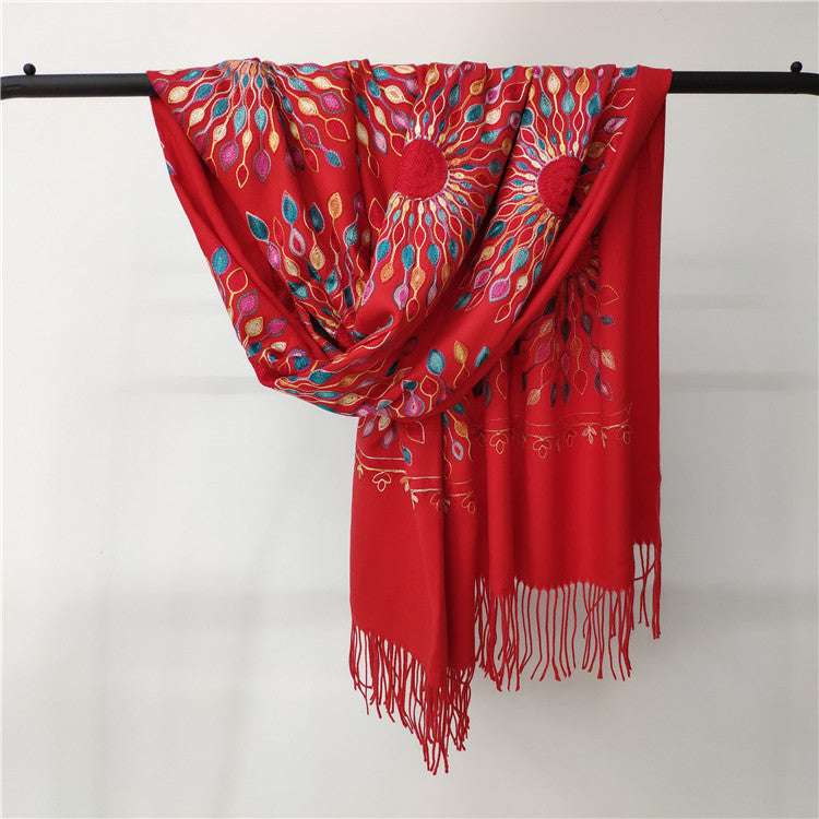 Women's Embroidered Cashmere SUNFLOWER Scarf