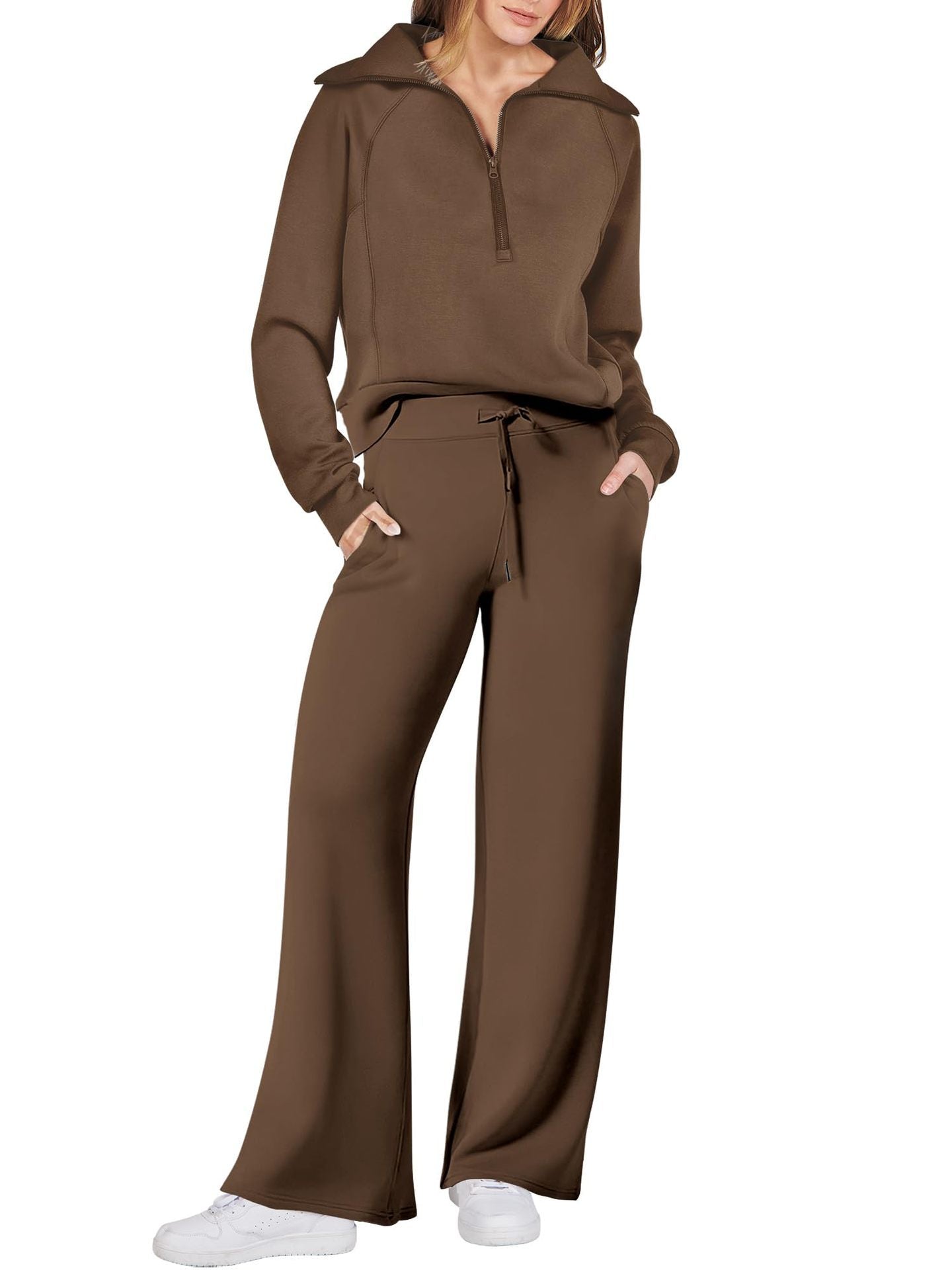 Leisure Sports Suit Long-sleeve Zipper Sweatshirt Wide Leg Pants Two-piece Set - globaltradeleader