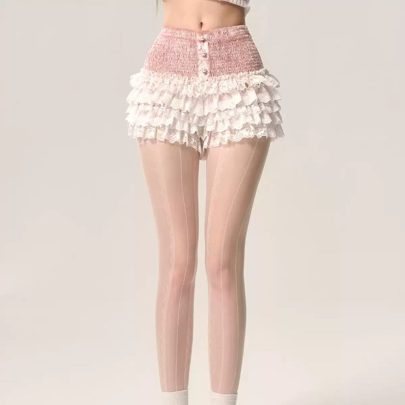 Peach Blossom Bud White French Lace Shorts - globaltradeleader