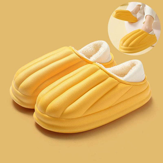 Fashion Shell Shape Design Cotton Shoes Women Waterproof Thick-soled Non-slip Plush Slippers Winter Indoor Outdoor House Shoes - globaltradeleader