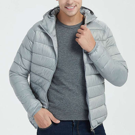 Men's Lightweight Hooded Coat Winter Warm Solid Color Zipper Jacket Fashion Portable Outerwear Top Clothing - globaltradeleader