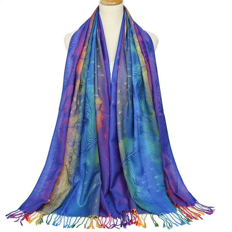 Gradient warm vintage jacquard scarf