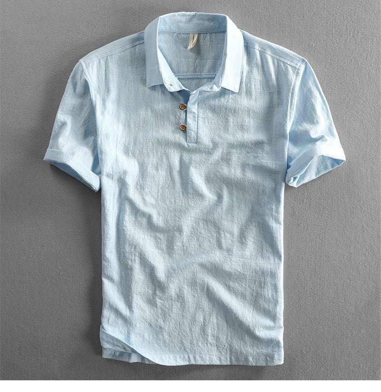 Spring And Summer Men's Linen Shirt Slim Pullover Short Sleeve Shirt Half Sleeve Retro Shirt Lonely Sail - globaltradeleader
