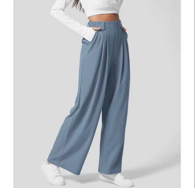 High Waist Straight Loose-fit Tappered Trousers Casual Simple - globaltradeleader