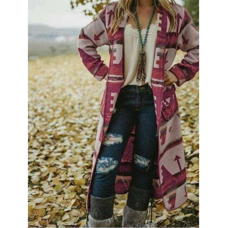 Slim Top Cross-border Long Sleeve Printed Long Coat - globaltradeleader