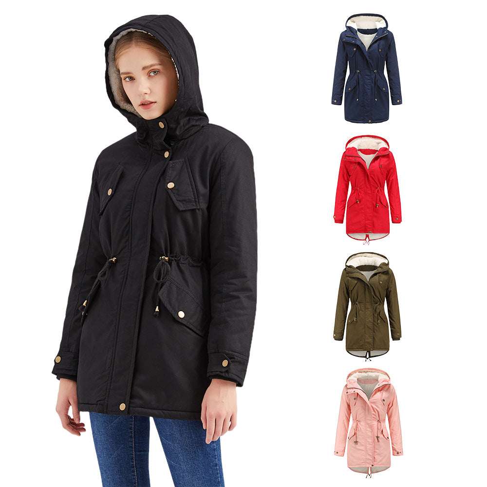 Women's Cotton Clothes Women's Solid Color Hooded Parka Coat Thick Cotton-padded Cotton-padded Cotton-padded Coat - globaltradeleader