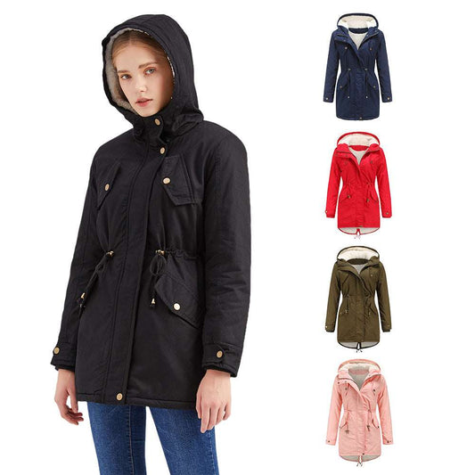 Women's Cotton Clothes Women's Solid Color Hooded Parka Coat Thick Cotton-padded Cotton-padded Cotton-padded Coat - globaltradeleader