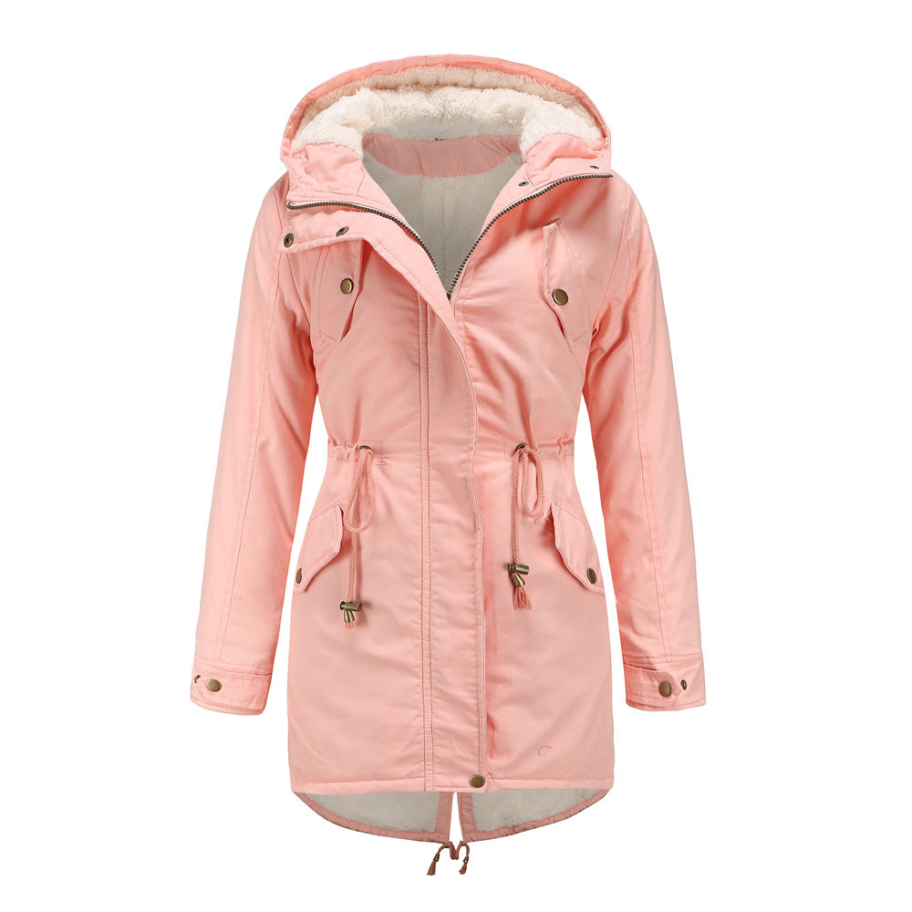 Women's Cotton Clothes Women's Solid Color Hooded Parka Coat Thick Cotton-padded Cotton-padded Cotton-padded Coat - globaltradeleader