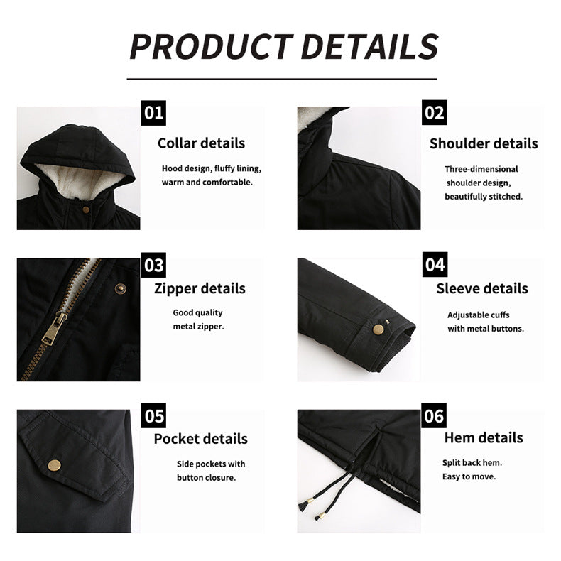 Women's Cotton Clothes Women's Solid Color Hooded Parka Coat Thick Cotton-padded Cotton-padded Cotton-padded Coat - globaltradeleader