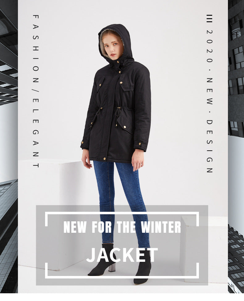 Women's Cotton Clothes Women's Solid Color Hooded Parka Coat Thick Cotton-padded Cotton-padded Cotton-padded Coat - globaltradeleader