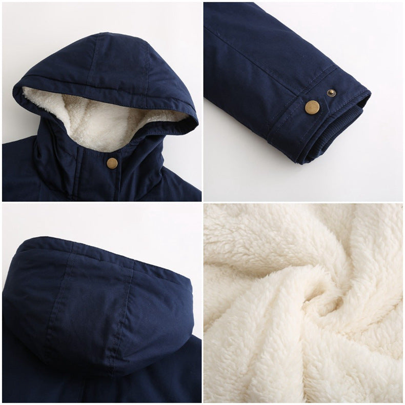 Women's Cotton Clothes Women's Solid Color Hooded Parka Coat Thick Cotton-padded Cotton-padded Cotton-padded Coat - globaltradeleader