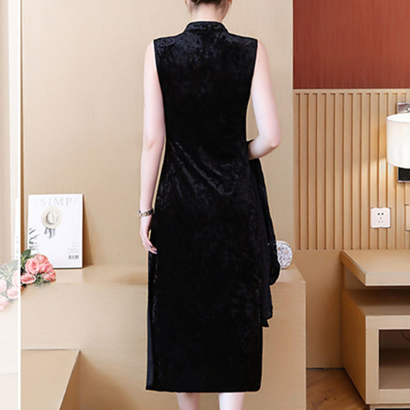 Gold velvet cheongsam dress