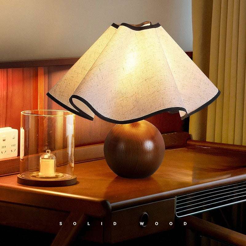 Retro Solid Wood Table Lamp Walnut Creative Petal Bedroom - globaltradeleader
