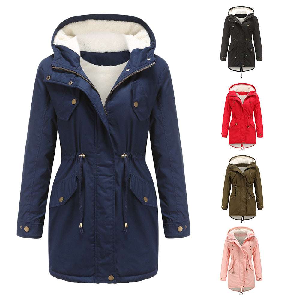 Women's Cotton Clothes Women's Solid Color Hooded Parka Coat Thick Cotton-padded Cotton-padded Cotton-padded Coat - globaltradeleader