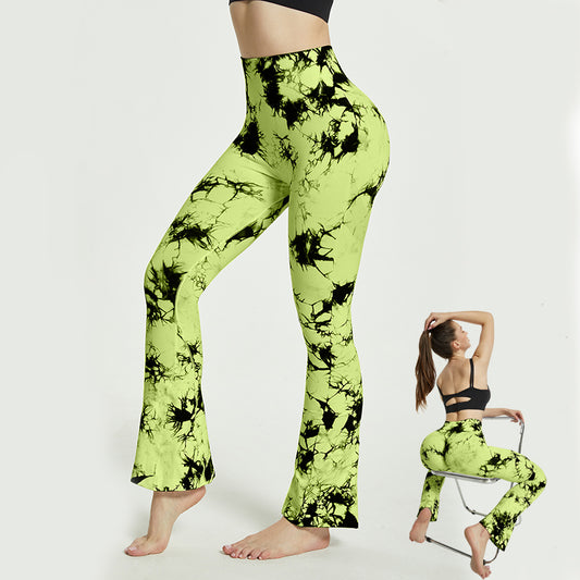 Fashion Tie Dye Printed Yoga Bell-Bottomed Pants Seamless High Waist Quick-drying Fitness Running Sports Leggings Women Flares - globaltradeleader