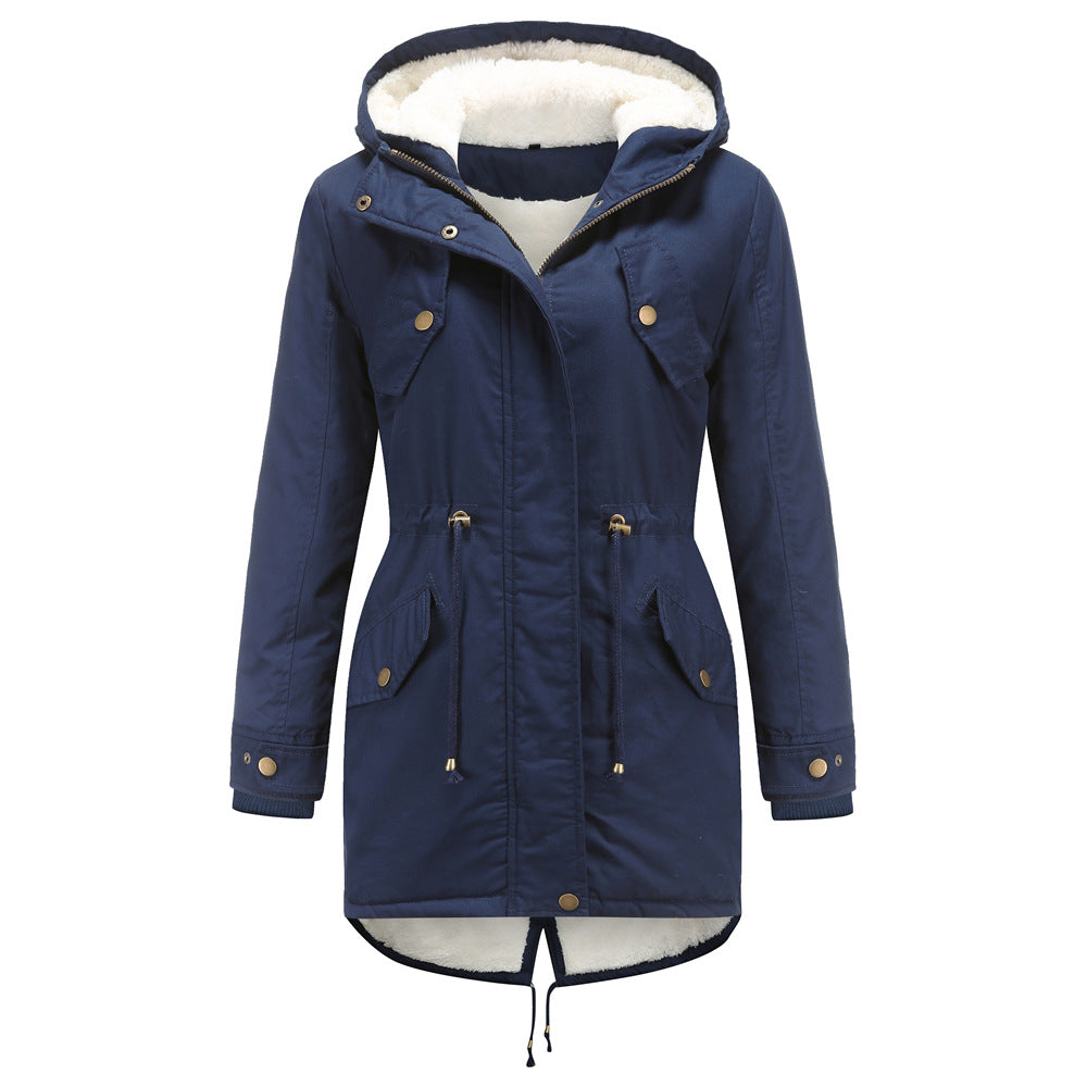 Women's Cotton Clothes Women's Solid Color Hooded Parka Coat Thick Cotton-padded Cotton-padded Cotton-padded Coat - globaltradeleader