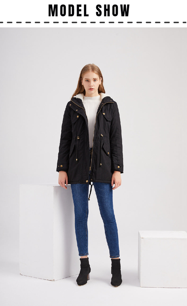 Women's Cotton Clothes Women's Solid Color Hooded Parka Coat Thick Cotton-padded Cotton-padded Cotton-padded Coat - globaltradeleader