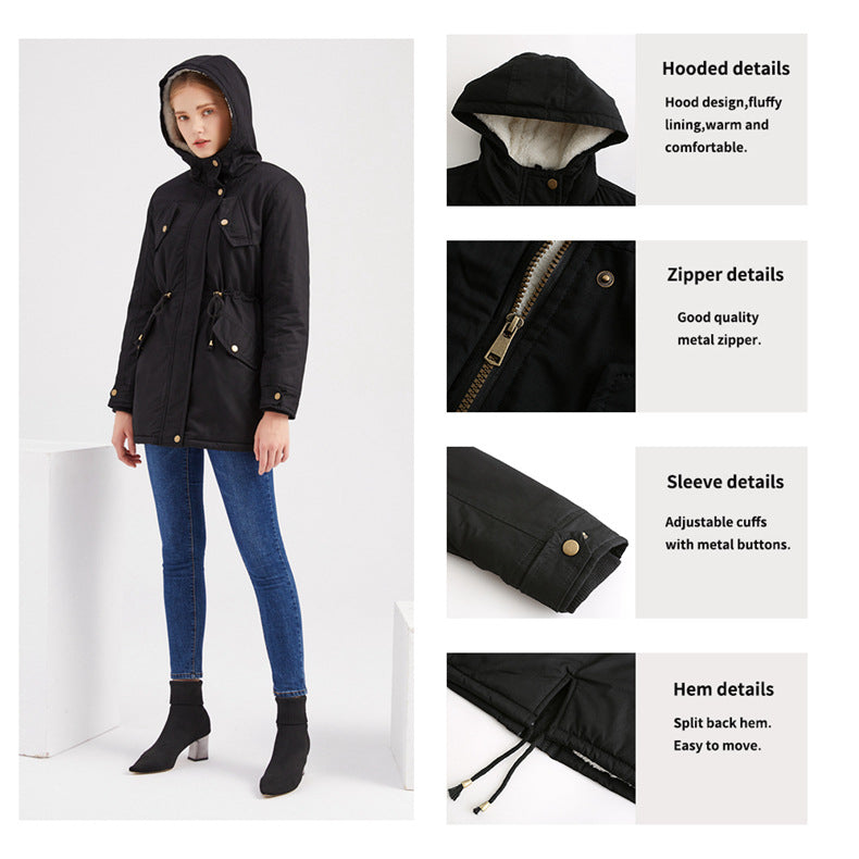 Women's Cotton Clothes Women's Solid Color Hooded Parka Coat Thick Cotton-padded Cotton-padded Cotton-padded Coat - globaltradeleader