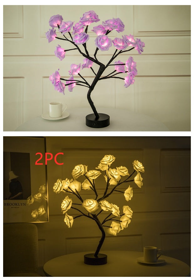 Rose Flower Lamp USB Battery Operated LED Table Lamp Bonsai Tree Night Lights Garland Bedroom Decoration Lights Home Decor - globaltradeleader