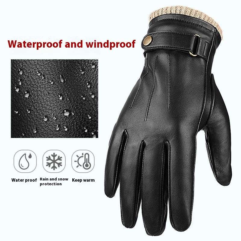 Men's Fleece-lined Windproof Winter Sheepskin Warm Gloves - globaltradeleader