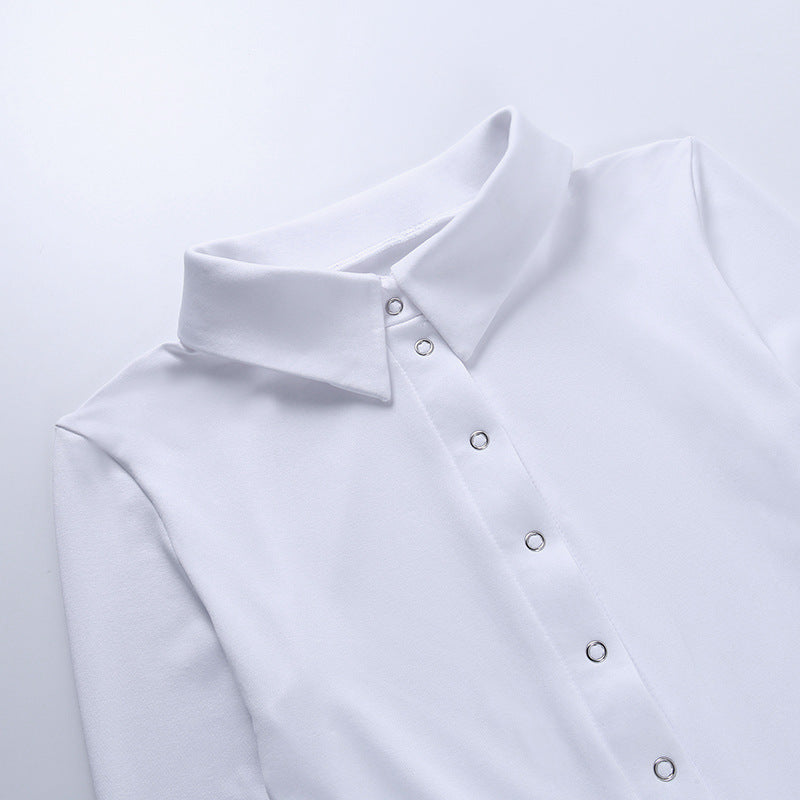 Women's Fashionable Temperament Polo Collar Half Button Slim-fit Long-sleeved Jumpsuit - globaltradeleader