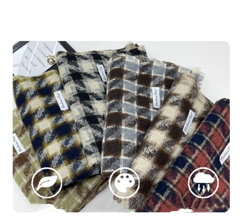 Winter Warm Thickened Plaid Student Scarf