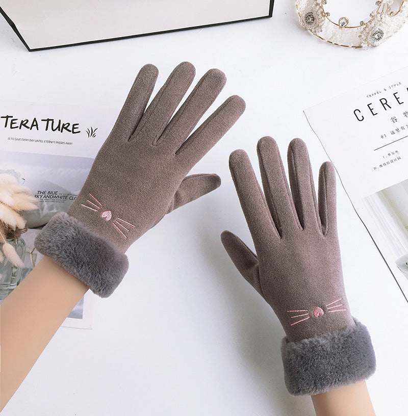 Women's Fleece-lined Thermal Touch Screen Gloves For Autumn And Winter