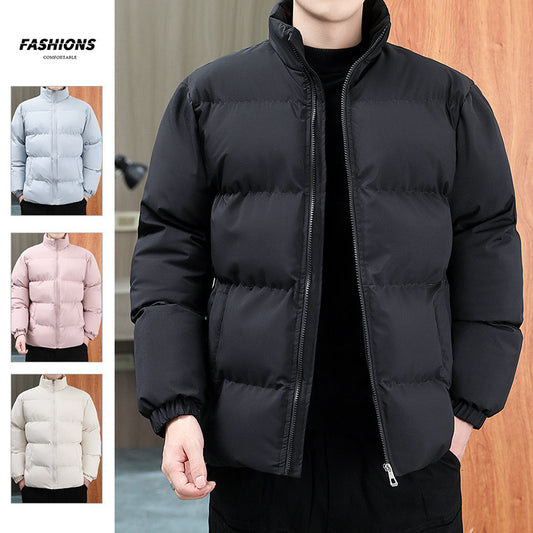 Winter Stand-collar Cotton Coat Couple Casual Warm Plus Velvet Thicken Solid Color Jacket For Men's Clothing - globaltradeleader