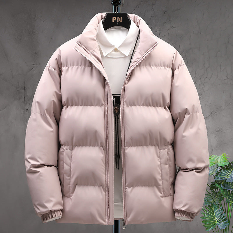 Winter Stand-collar Cotton Coat Couple Casual Warm Plus Velvet Thicken Solid Color Jacket For Men's Clothing - globaltradeleader