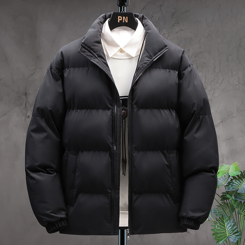 Winter Stand-collar Cotton Coat Couple Casual Warm Plus Velvet Thicken Solid Color Jacket For Men's Clothing - globaltradeleader