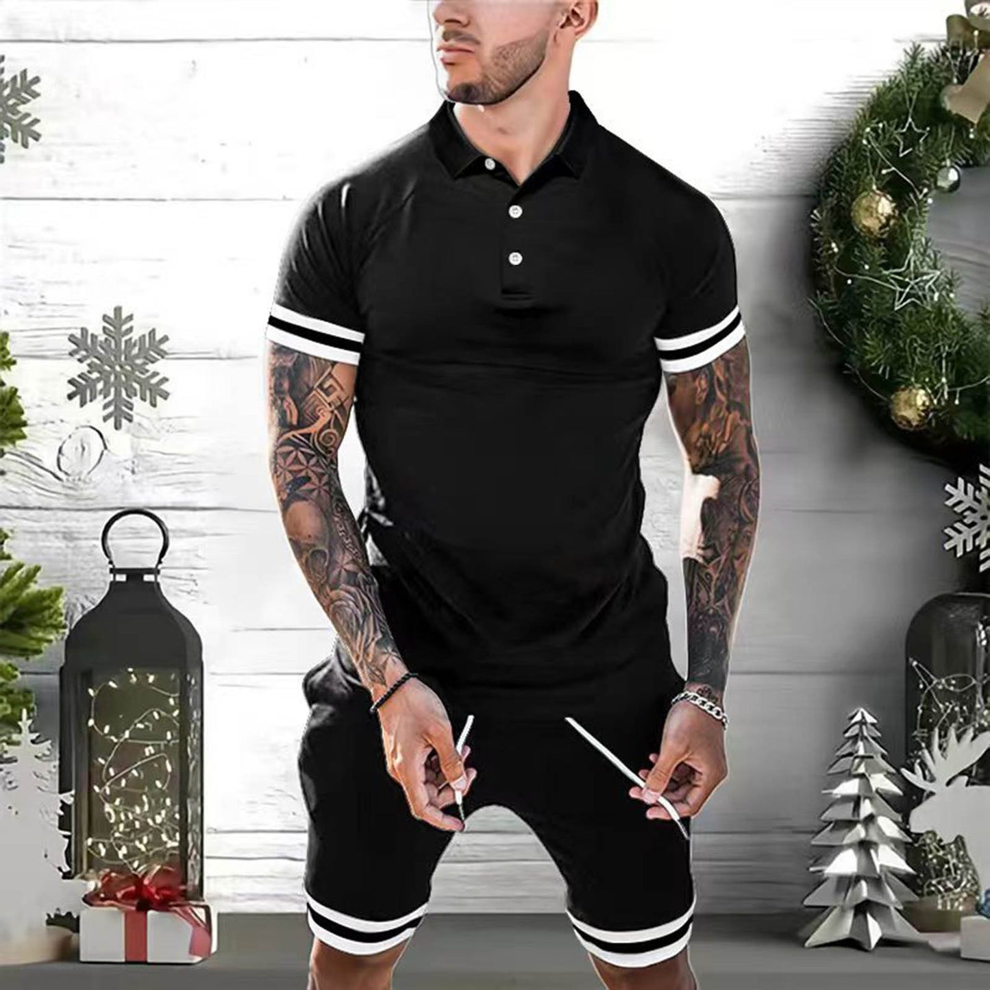 Mens Short Sets 2 Piece Outfits Polo Shirt Fashion Summer Tracksuits Casual Set Short Sleeve And Shorts Set For Men - globaltradeleader