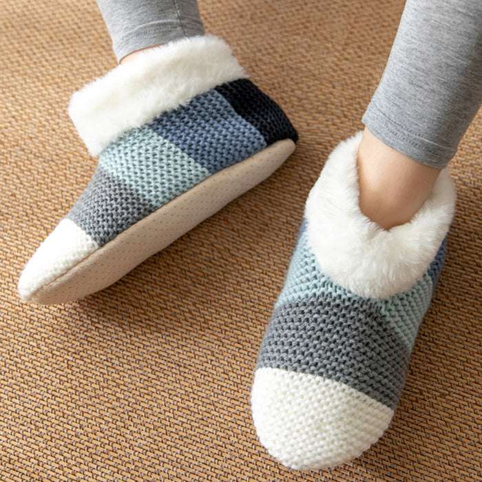 Women's Color-matching Knitted Plush Floor Socks Home Indoor Warm Non-slip Carpet Socks Winter Fashion - globaltradeleader