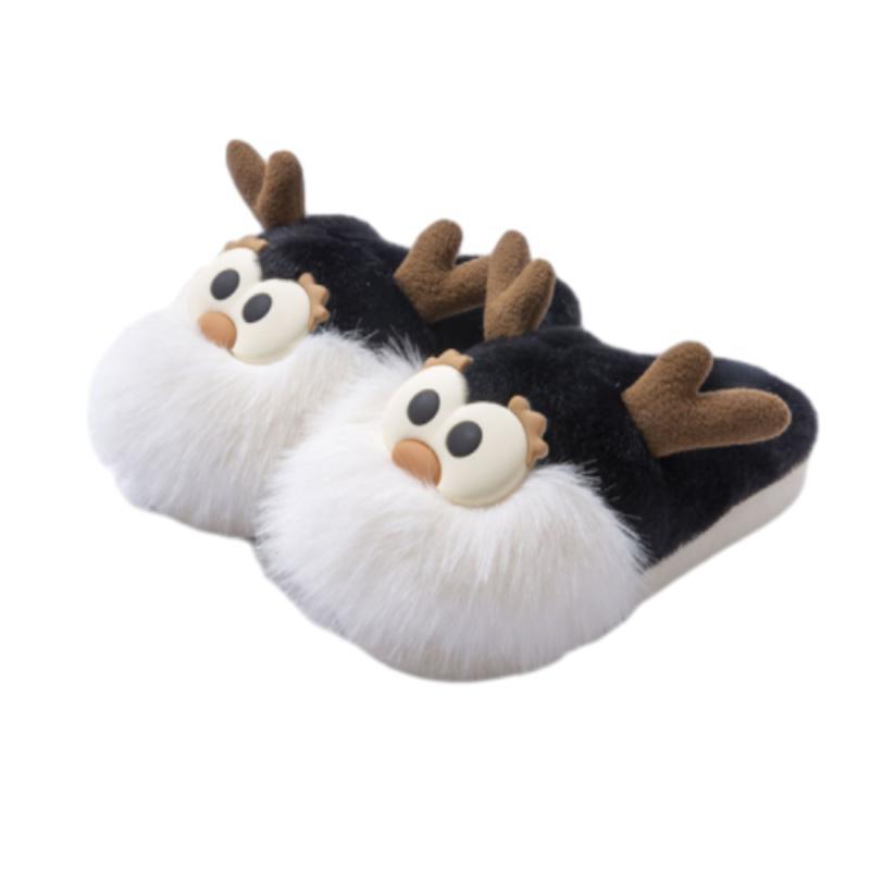 Cute Cartoon Christmas Deer Cotton Shoes Winter Indoor Floor Home Slippers Half-covered Heel Warm Plush Shoes Women - globaltradeleader