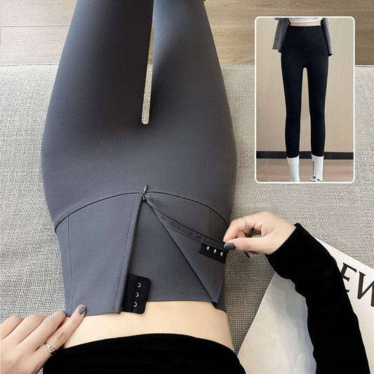 Belly-controlling Butt Lifting Leggings With Three-breasted Design Winter High Waist Slim Zippere Pants Warm Velvet And Thickened Trousers Women Clothing - globaltradeleader