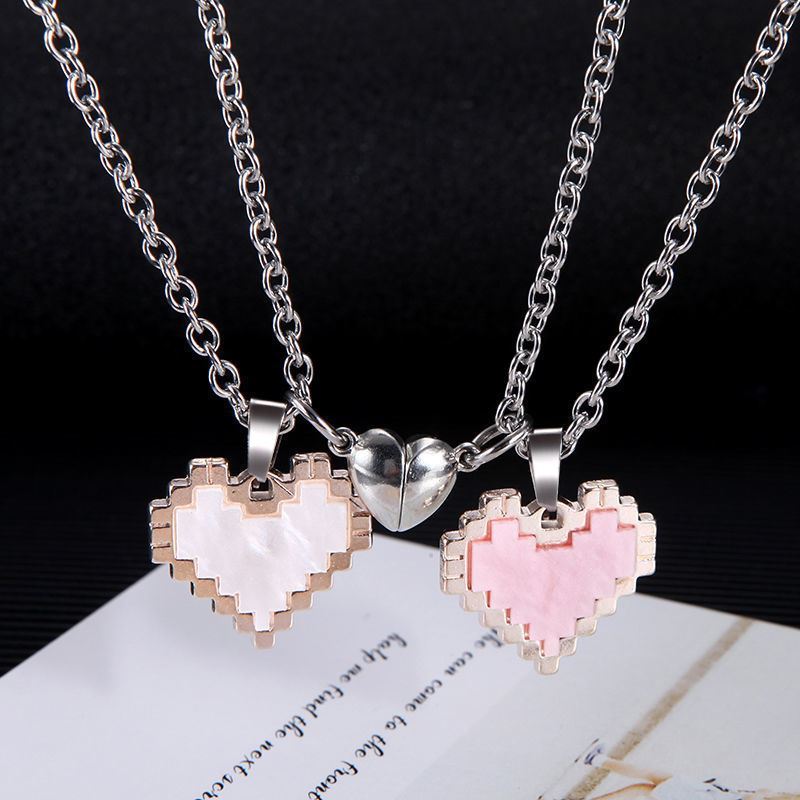 2pcs Magnetic Heart-shaped Mosaic Necklace Fashion Personality Couple Love Necklace For Valentine's Day - globaltradeleader