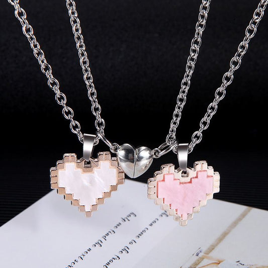 2pcs Magnetic Heart-shaped Mosaic Necklace Fashion Personality Couple Love Necklace For Valentine's Day - globaltradeleader