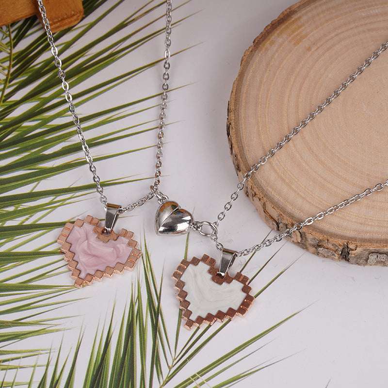 2pcs Magnetic Heart-shaped Mosaic Necklace Fashion Personality Couple Love Necklace For Valentine's Day - globaltradeleader