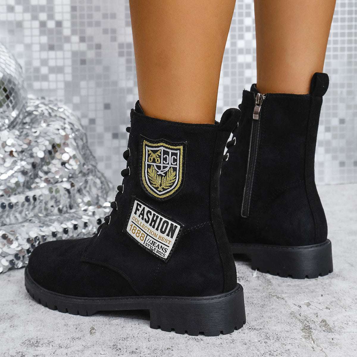 Fashion Lace-up Chunky Heels Boots Winter Round Toe Shoes For Women - globaltradeleader