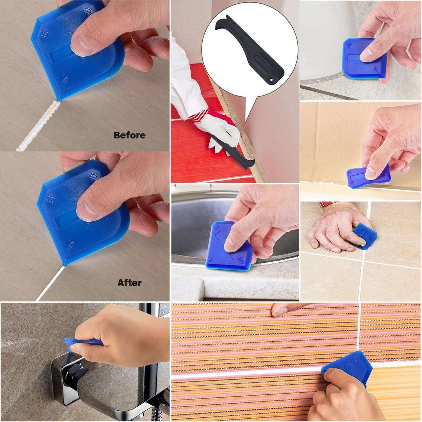 15 Piece Set 3 In 1 Metal Scraper Yin And Yang Angle Scraper Glue Nozzle Silicone Sealing Caulking Nozzle Kitchen Bathroom Window