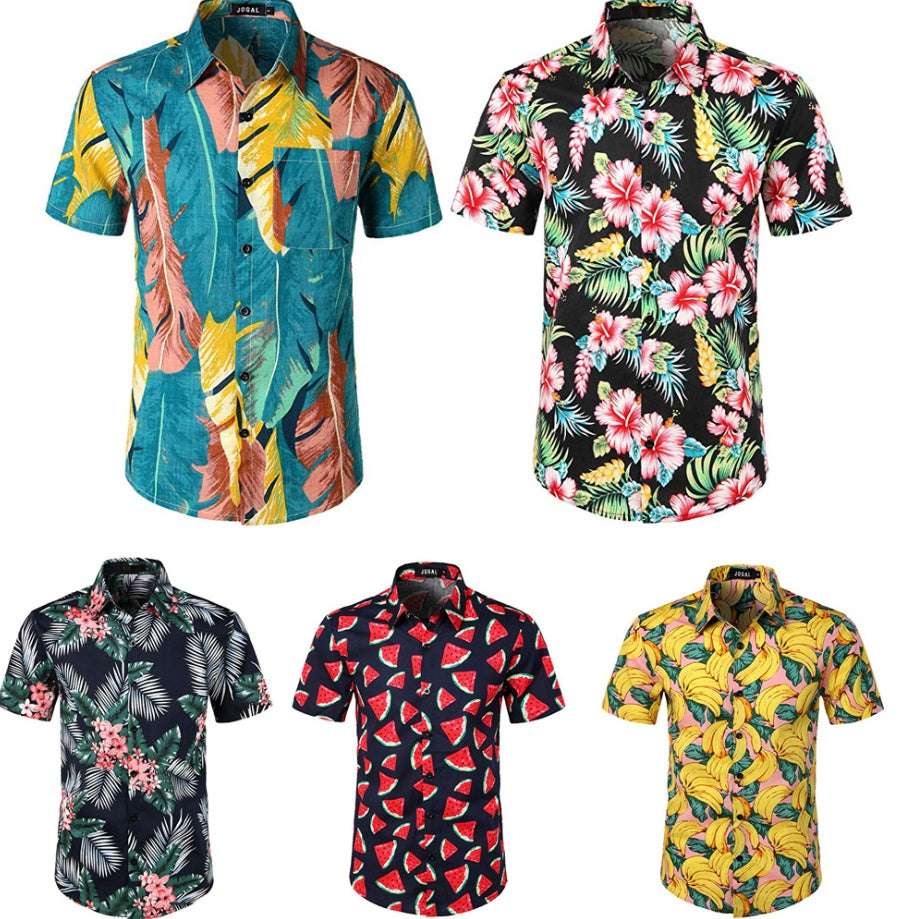 Printed beach short sleeve shirt - globaltradeleader