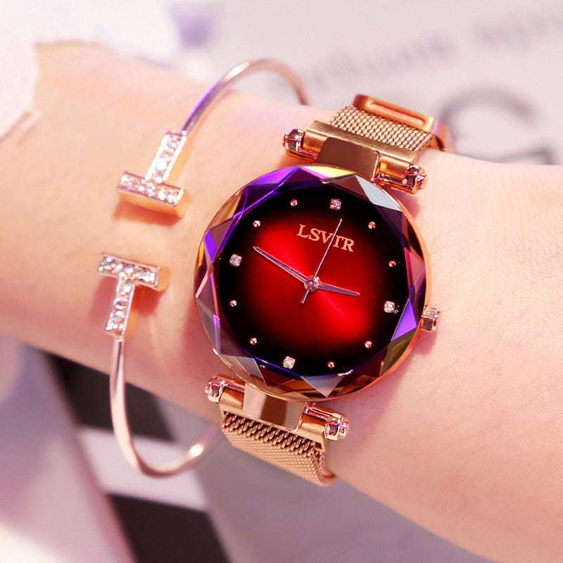 Rose Gold Women Watches Fashion Diamond Ladies Starry Sky Magnet Watch Waterproof Female Wristwatch - globaltradeleader