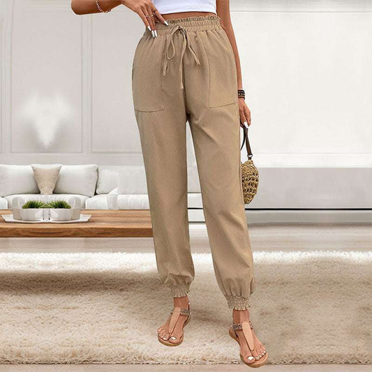 Women's Lace Up Elastic Waist Skinny Pants - globaltradeleader