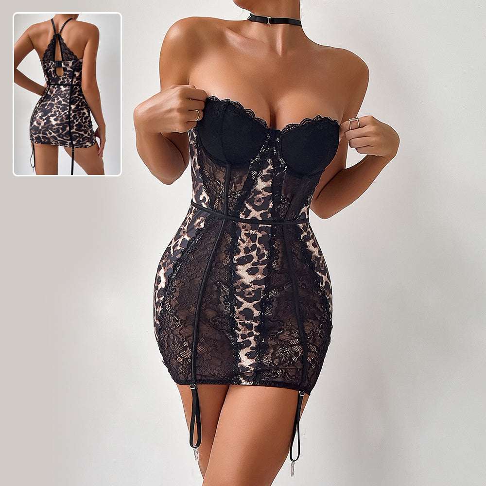 Sexy Leopard Lace Tube Top Dress Ins Fashion Corset A-line Short Dresses For Women Clothing - globaltradeleader