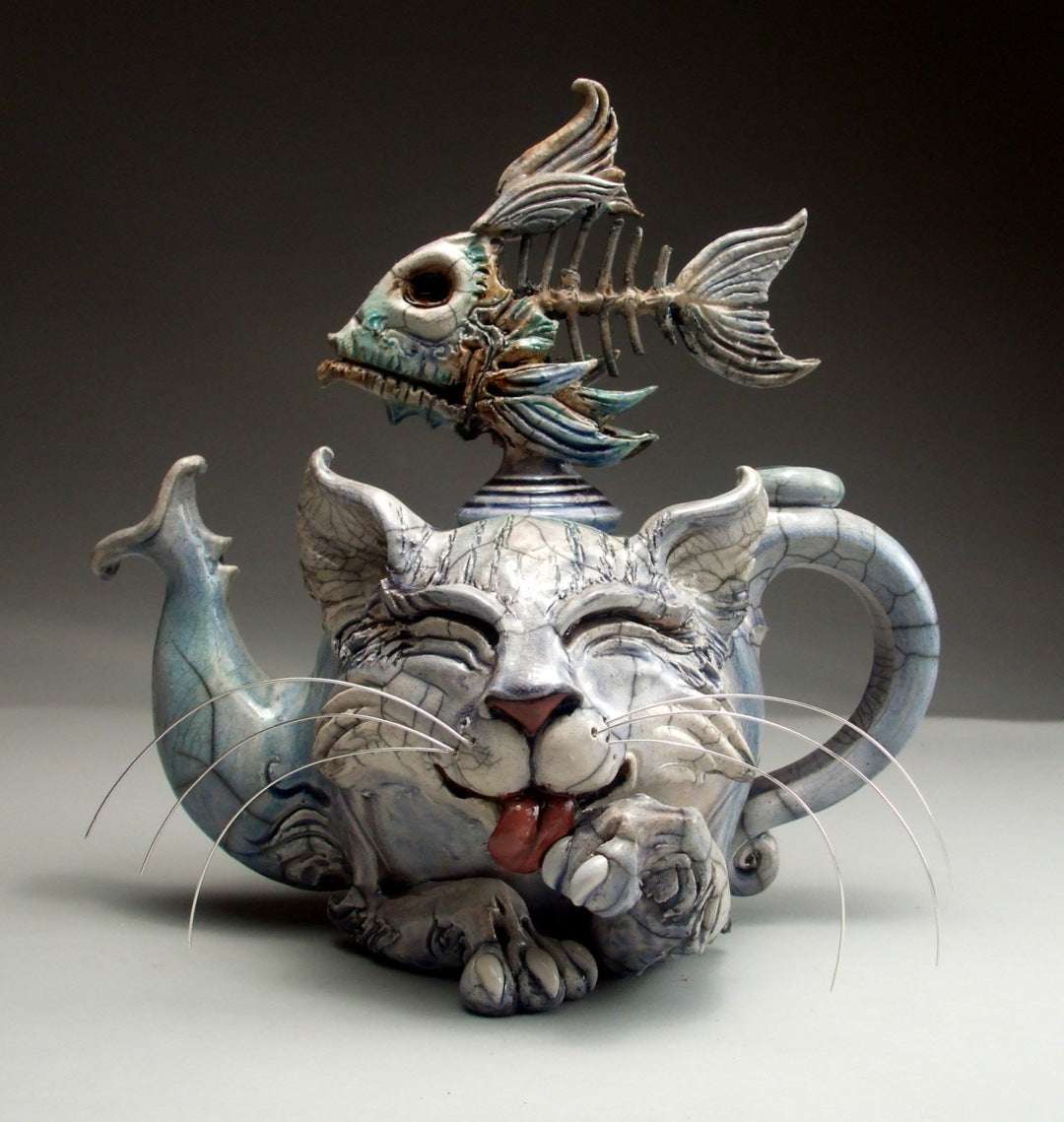 Handmade Art Cat Teapot Devil Cat Resin Craft Ornament