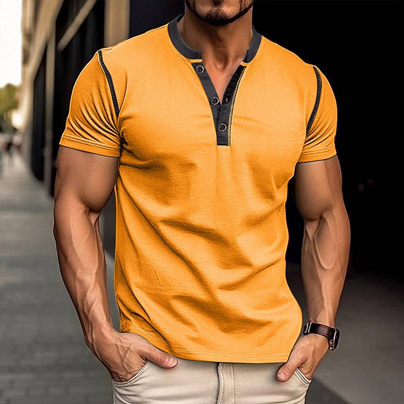 Fashion Short-sleeved Polo Shirt Summer Button V-neck T-shirt Tops Mens Clothing - globaltradeleader